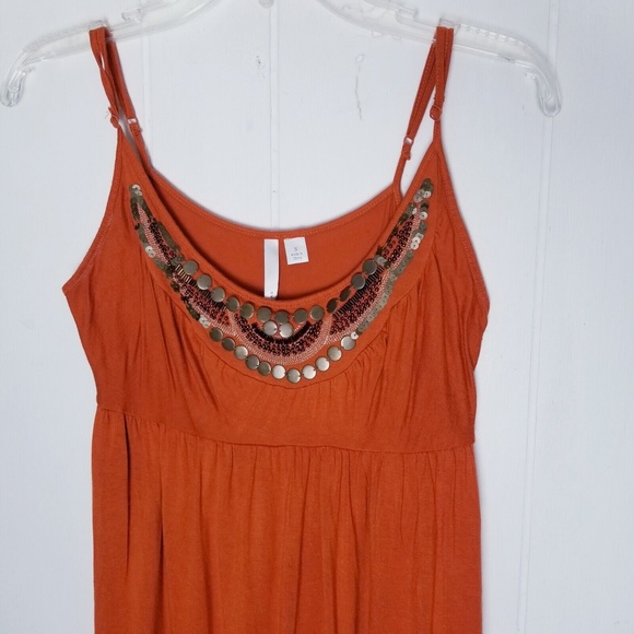 Lauren Conrad Orange Embellished Neckline Tank Top Women Size Small - Picture 7 of 11